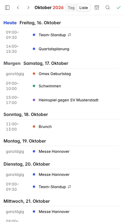 Tavo auf dem Telefon mit Tagesliste